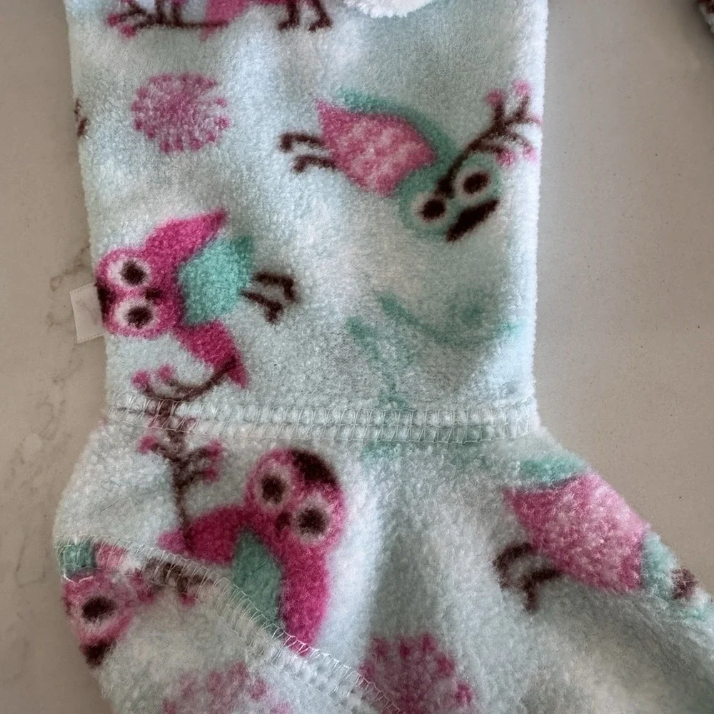 American Girl Owl Fleece Slipper‎ Socks Girls Size 8/9 Blue Pink Pom Pom Cozy